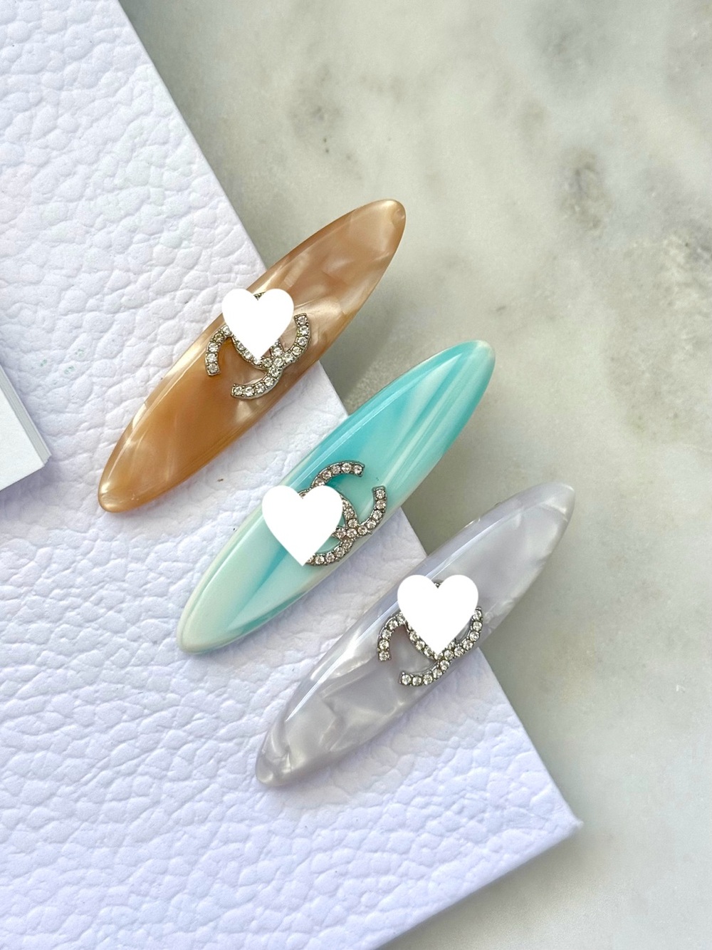 Acetate Hair Clip Set of 3 | Champagne, Shell White & Blue | 6cm